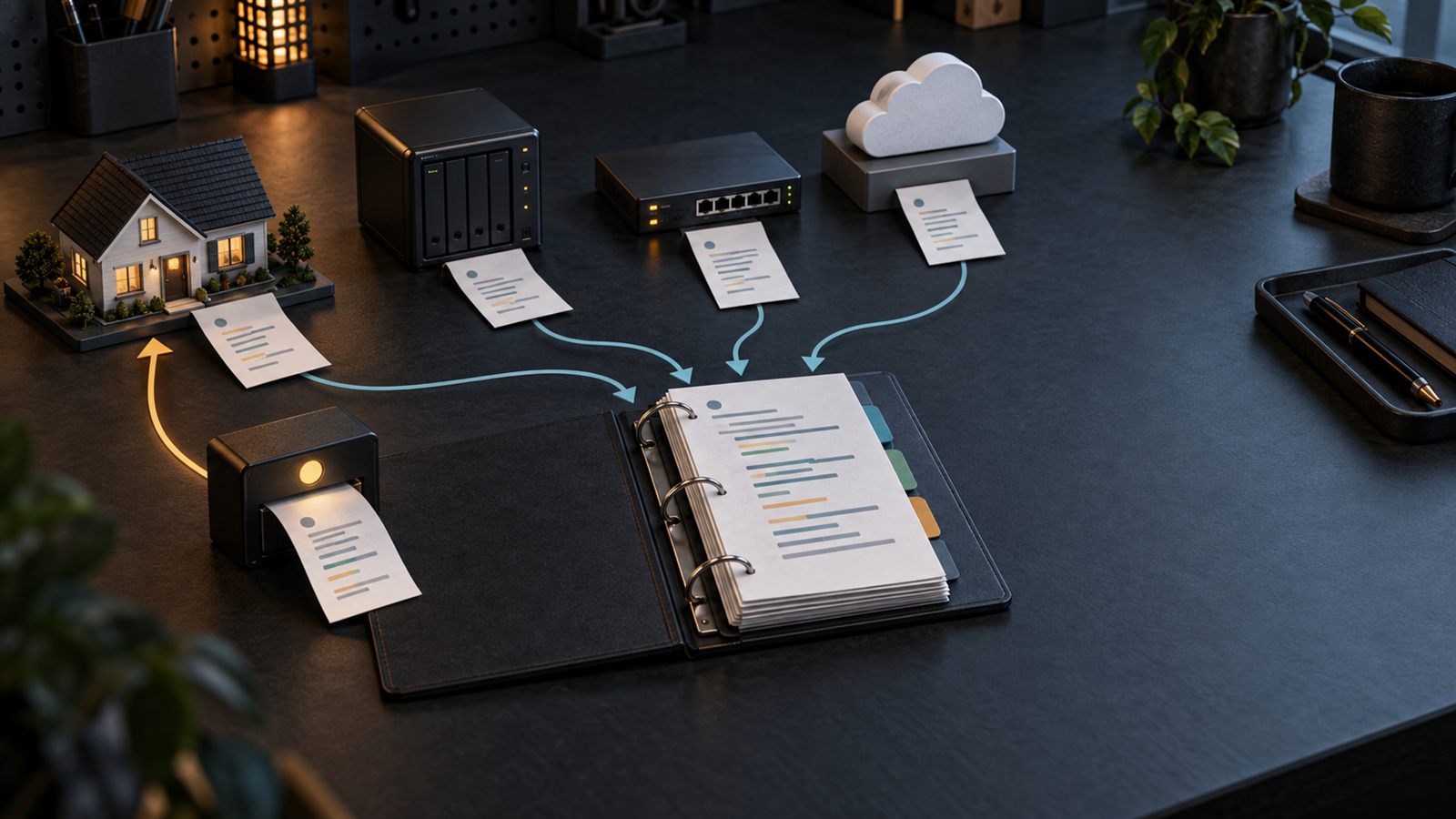 Selected home-lab configuration flowing into a controlled snapshot and one-file restore