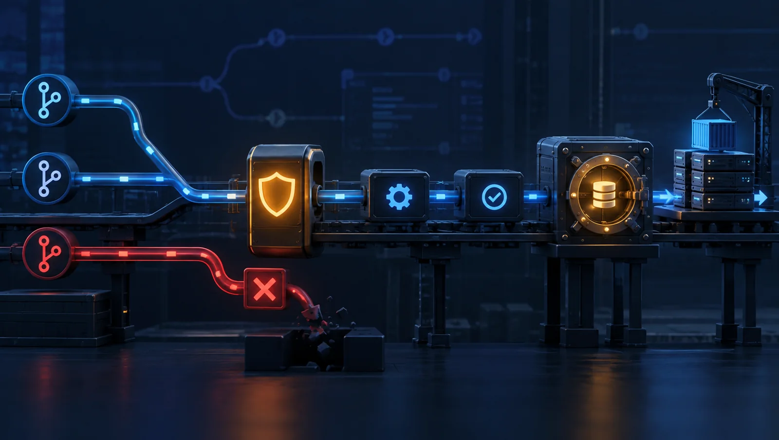 A policy gate blocking an unsafe GitHub Actions workflow
