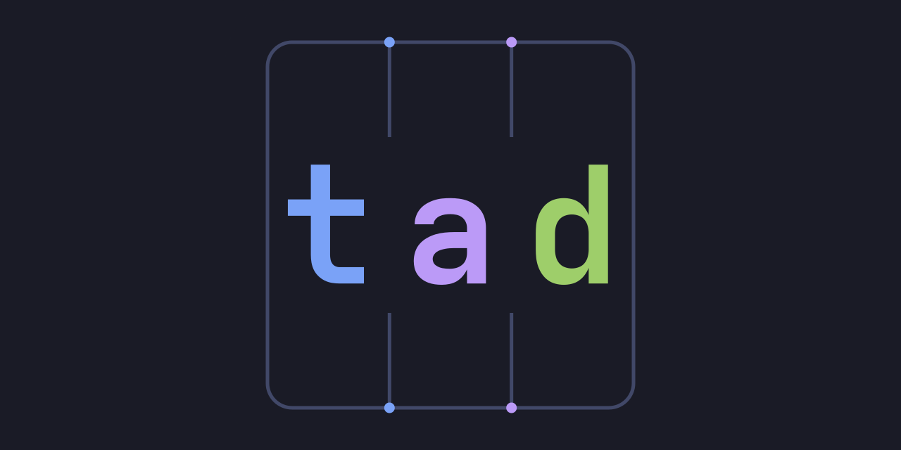 tad project artwork with the letters t a d inside a stylized terminal pane grid